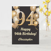 Carte 94e anniversaire Ballons Noir et Or Confetti (Fleur jaune)