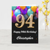 Carte 94e anniversaire Ballons noirs et dorés (Fleur jaune)
