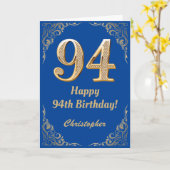 Carte 94e anniversaire Cadre Parties scintillant bleu et (Fleur jaune)