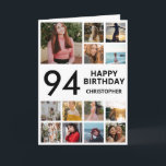 Carte 94e anniversaire Collage photo 13 photos noir blan<br><div class="desc">94th Happy Birthday Photo Collage 13 Photos Carte d'anniversaire noir et blanc pour n'importe quel âge. 1er 13ème 15ème 16ème 18ème 20ème 21ème 30ème 40ème 50ème 60ème 70ème 80ème 90ème 100ème, tout âge. Pour plus de personnalisation, cliquez sur le bouton "Customiser" et utilisez notre outil de conception pour modifier ce...</div>