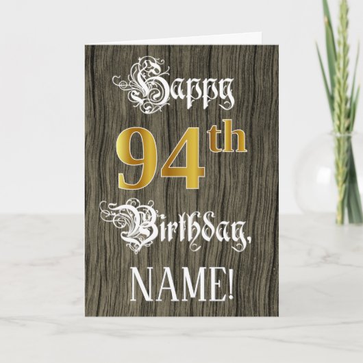 Carte 94e anniversaire : Faux Gold Look + Faux Wood Moti (Devant)