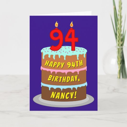 Carte 94e anniversaire : Fun Cake and Candles + Nom pers (Devant)