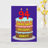 Carte 94e anniversaire : Fun Cake and Candles + Nom pers (Fleur jaune)