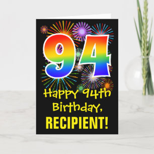 Carte 94e anniversaire : Fun Fireworks Motif + Rainbow 9