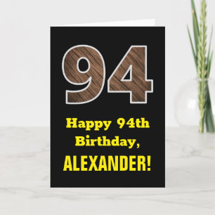 Carte 94e anniversaire : Nom, Motif Faux Wood Grain "94"