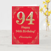 Carte 94e anniversaire Parties scintillant rouge et or (Fleur jaune)