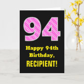 Carte 94e anniversaire : Pink Stripes and Hearts "94" + (Fleur jaune)