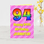 Carte 94e anniversaire : Pink Stripes & Hearts, Arc en c (Fleur jaune)