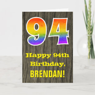 Carte 94e anniversaire : Rustic Faux Wood Look, Rainbow 