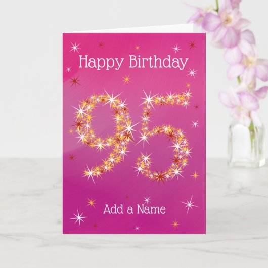 Carte 95e anniversaire - 95 en étoiles - rose - 95 ans (Orchidée)