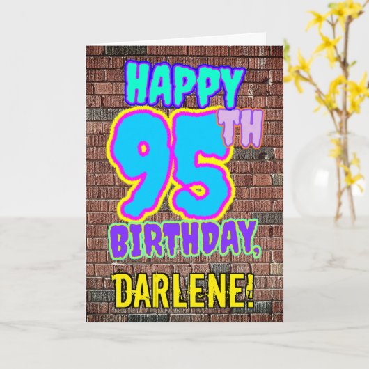 Carte 95e anniversaire - Amusant, Graffiti urbain inspir (Fleur jaune)