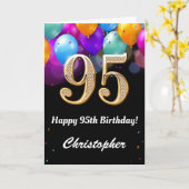 Carte 95e anniversaire Ballons noirs et dorés (Fleur jaune)