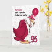 Carte 95e Anniversaire drôle Buzzard rose avec nom (Fleur jaune)