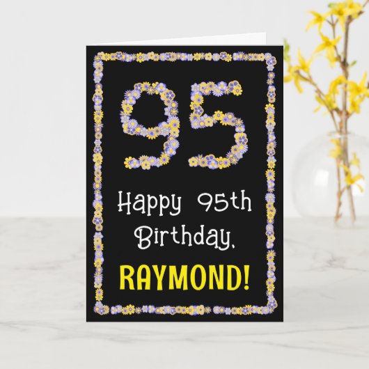 Carte 95e anniversaire : Floral Flowers Numéro, Nom pers (Fleur jaune)