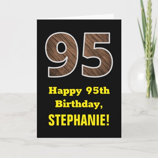 Carte 95e anniversaire : Nom, Motif Faux Wood Grain "95" (Devant)