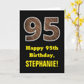 Carte 95e anniversaire : Nom, Motif Faux Wood Grain "95" (Fleur jaune)