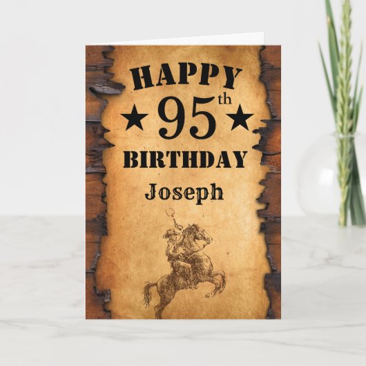 Carte 95e anniversaire Pays rustique Western Cowboy Hors (Devant)