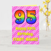 Carte 95e anniversaire : Pink Stripes & Hearts, Arc en c (Fleur jaune)