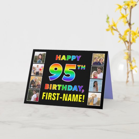 Carte 95e anniversaire : Rainbow Text, Custom Photos & N (Fleur jaune)