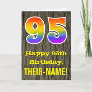 Carte 95e anniversaire : Rustic Faux Wood Look, Arc en c