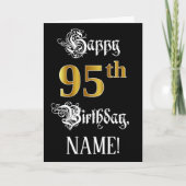 Carte 95e anniversaire — Script fantaisie; look or Faux; (Devant)
