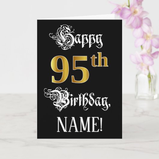Carte 95e anniversaire — Script fantaisie; look or Faux; (Orchidée)