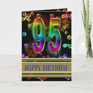 Carte 95ème anniversaire avec bulles arc-en-ciel et feux