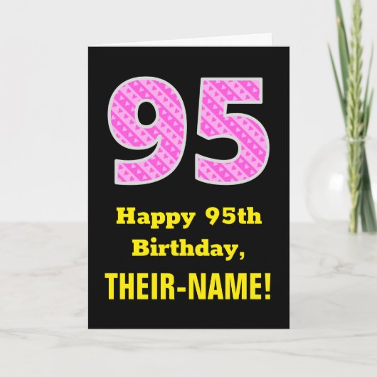 Carte 95ème anniversaire : Pink Stripes and Hearts "95" (Devant)