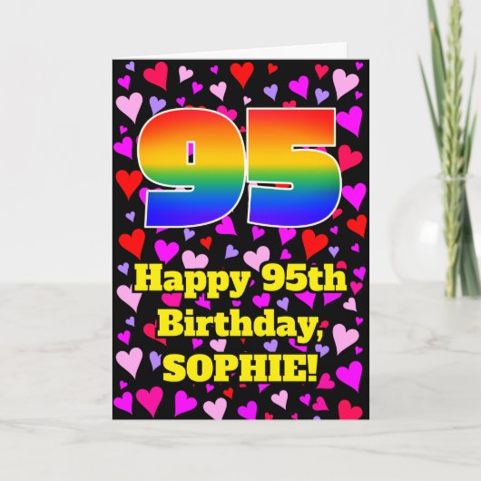 Carte 95th Birthday: Loving Hearts Pattern, Rainbow # 95 (Devant)