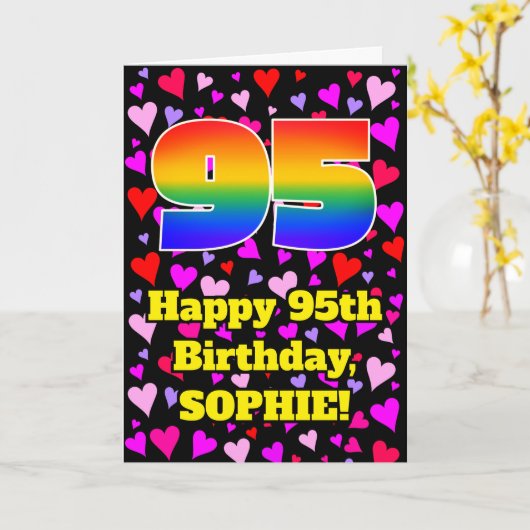 Carte 95th Birthday: Loving Hearts Pattern, Rainbow # 95 (Fleur jaune)