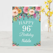 Carte 96e anniversaire Aquarelle Florale Fleurs Turquois (Fleur jaune)