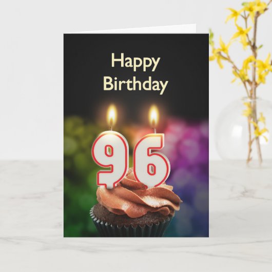 Carte 96e anniversaire avec bougies (Fleur jaune)