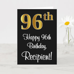 Carte 96e anniversaire ~ Elégant Luxueux Faux Gold Look 