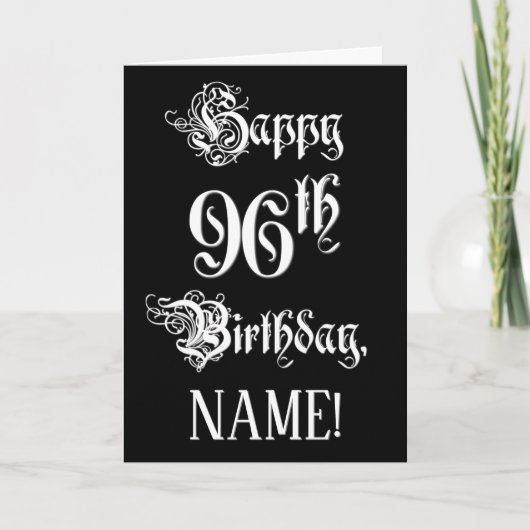 Carte 96e anniversaire : fantaisie, élégant script + Nom (Devant)