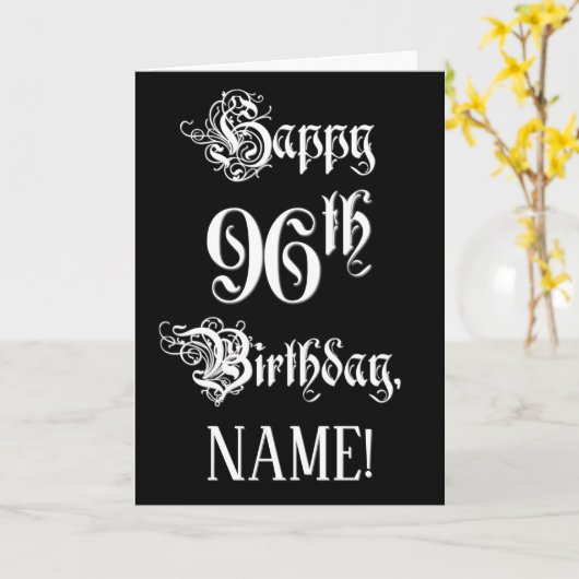 Carte 96e anniversaire : fantaisie, élégant script + Nom (Fleur jaune)