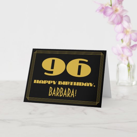 Carte 96e anniversaire : Nom + Art Déco Inspiré Look "96 (Orchidée)