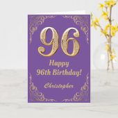 Carte 96e anniversaire Parties scintillant violet et or  (Fleur jaune)