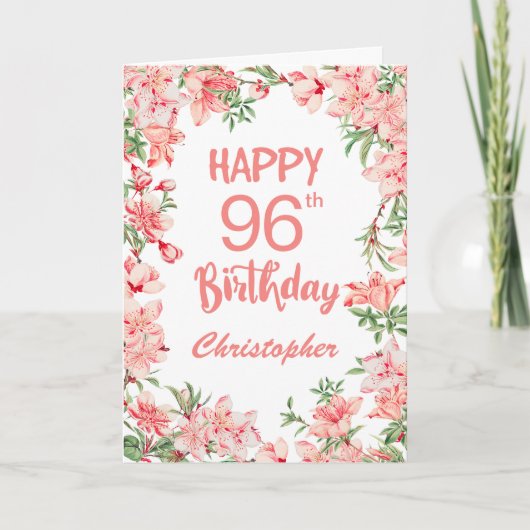 Carte 96e anniversaire Peach Peonies rose Aquarelle Flor (Devant)