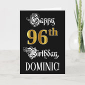 Carte 96e anniversaire — Script fantaisie; look or Faux; (Devant)