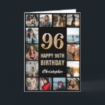 Carte 96e Joyeux Anniversaire noir et or Collage photo<br><div class="desc">96th Happy Birthday Black and Gold Photo Collage Birthday Card. Pour plus de personnalisation,  cliquez sur le bouton "Customiser" et utilisez notre outil de conception pour modifier ce modèle.</div>