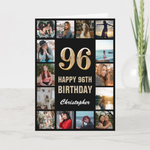 Carte 96e Joyeux Anniversaire noir et or Collage photo