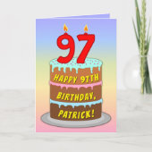 Carte 97e anniversaire — Fun Cake & Candles, avec nom pe (Devant)