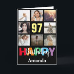 Carte 97e anniversaire heureux Collage photo moderne Noi<br><div class="desc">97th Happy Birthday Photo Collage Carte Noire moderne avec nom personnalisé. Pour plus de personnalisation,  cliquez sur le bouton "Customiser" et utilisez notre outil de conception pour modifier ce modèle.</div>