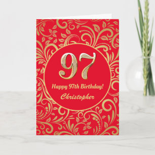 Carte 97e anniversaire Motif Floral rouge et or