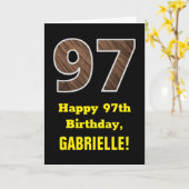 Carte 97e Anniversaire : Nom, Motif imitation bois "97" (Fleur jaune)