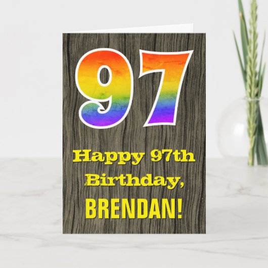 Carte 97e anniversaire : Rustic Faux Wood Look, Rainbow  (Devant)