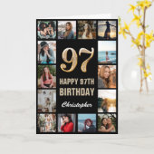 Carte 97e Joyeux Anniversaire Black and Gold Photo Colla (Fleur jaune)