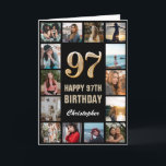 Carte 97e Joyeux Anniversaire Black and Gold Photo Colla<br><div class="desc">97th Happy Birthday Black and Gold Photo Collage Birthday Card. Pour plus de personnalisation,  cliquez sur le bouton "Customiser" et utilisez notre outil de conception pour modifier ce modèle.</div>
