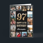 Carte 97e Joyeux Anniversaire Black and Gold Photo Colla<br><div class="desc">97th Happy Birthday Black and Gold Photo Collage Birthday Card. Pour plus de personnalisation,  cliquez sur le bouton "Customiser" et utilisez notre outil de conception pour modifier ce modèle.</div>