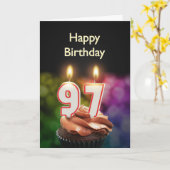 Carte 97ème anniversaire avec gâteau et bougies (Fleur jaune)